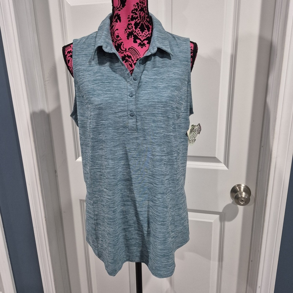 Duluth Trading Armachillo Polo Top Womens Large Blue Green Tank Top Cooling Jade